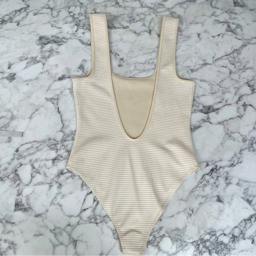 Marysia Malliot Stripped One Piece Swimsuit Tan Cream Size Small